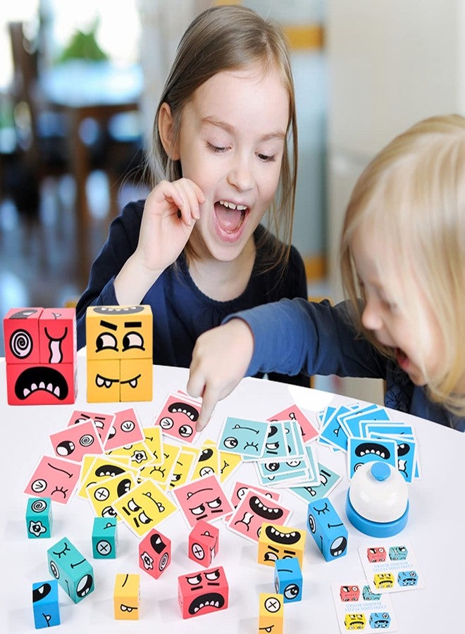 varbertos Wooden Face Changing Magic Cube Building Blocks Game Matching Expression Puzzle Toy Board Games for Family Night, Match Puzzles Geometric Educational Toys for Kids and Adults - Image 3